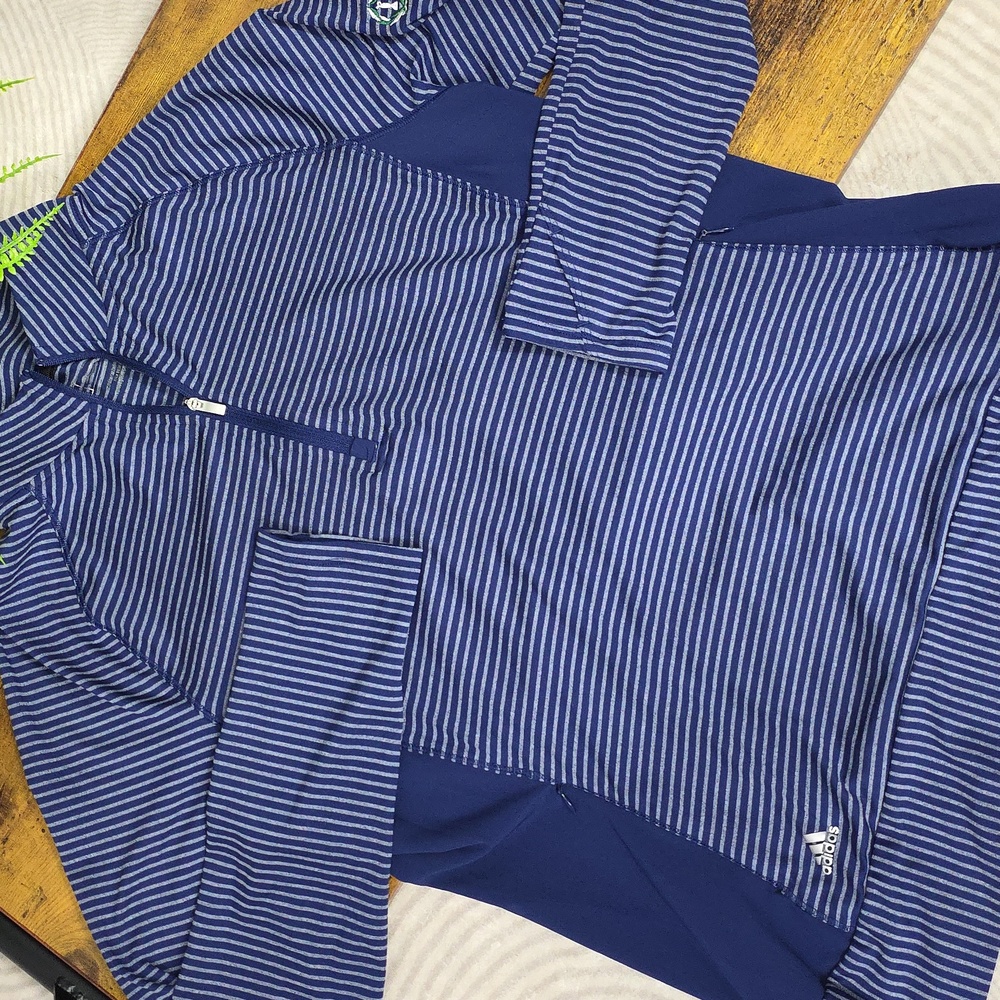 Adidas Striped 1/4 Zip Performance Pullover | Navy & Blue | Medium - Picture 3 of 12
